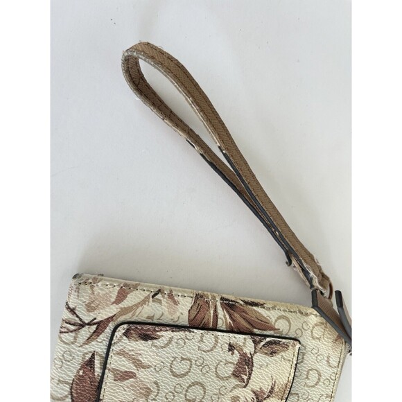 Guess Large Floral Wristlet Clutch Wallet White Tan Floral - Picture 3 of 14